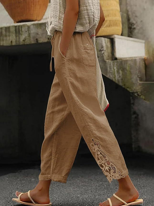 Casual Lace-Hollow Drawstring Pants