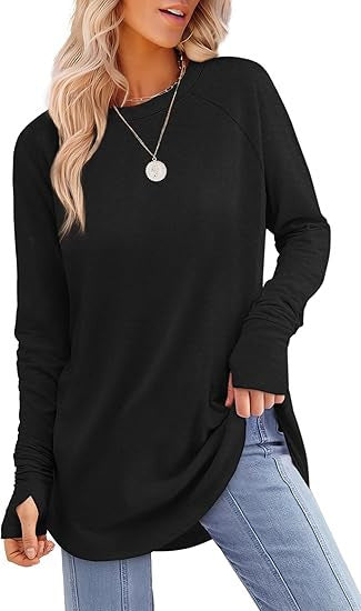 Filippa™ | Curved-Hem Raglan Long-Sleeve Top