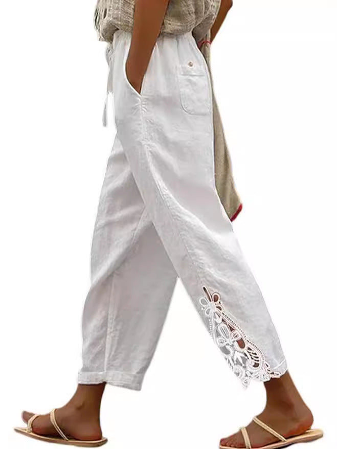 Casual Lace-Hollow Drawstring Pants