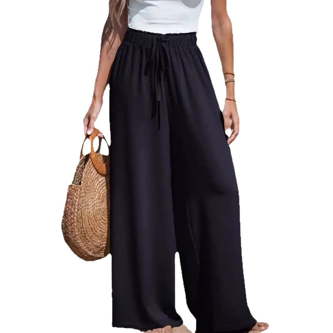 Casual High-Waist Drawstring Wide-Leg Beach Pants