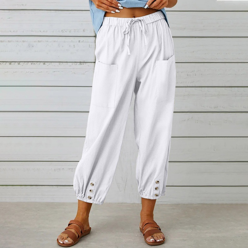 Comfortable Button Hem Cropped Pants